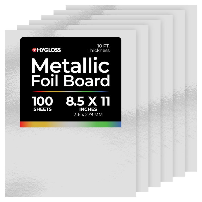 Hygloss Metallic Cardstock Sheets â€“ 100 Shiny Silver Sheets, 8.5â€ x 11â€ - Sturdy 10 pt. â€“ Metallic Foil Board Paper for Crafts, Scrapbooking, Posters & Decorations